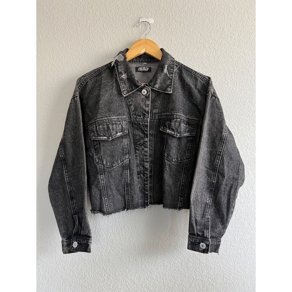 Oversized Cropped Washed Black Jean Jacket